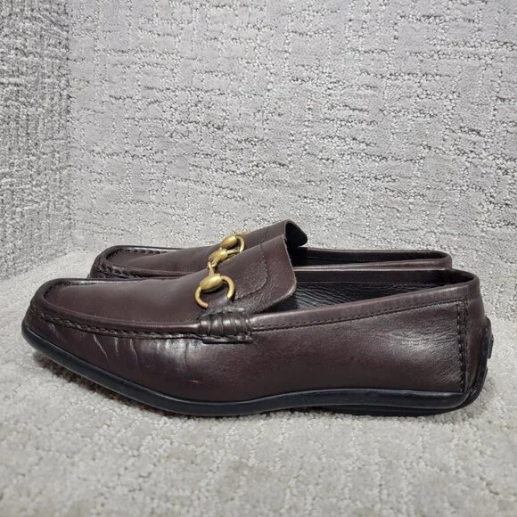 Gucci 101133 Mens Size US 8D Dark Brown Leather Gold Horsebit Driving Loafers - Picture 3 of 13